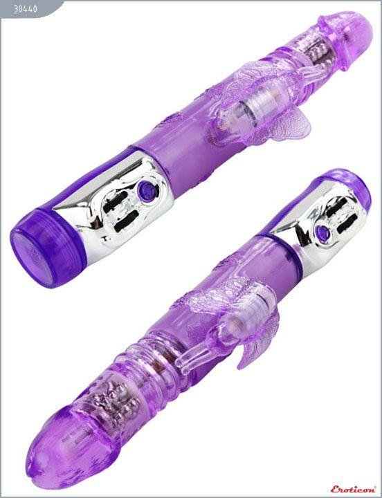 Фиолетовый виброкомпьютер «Бабочка» с ротацией и функцией Up Down - 24 см. - Термопластичная резина (TPR)