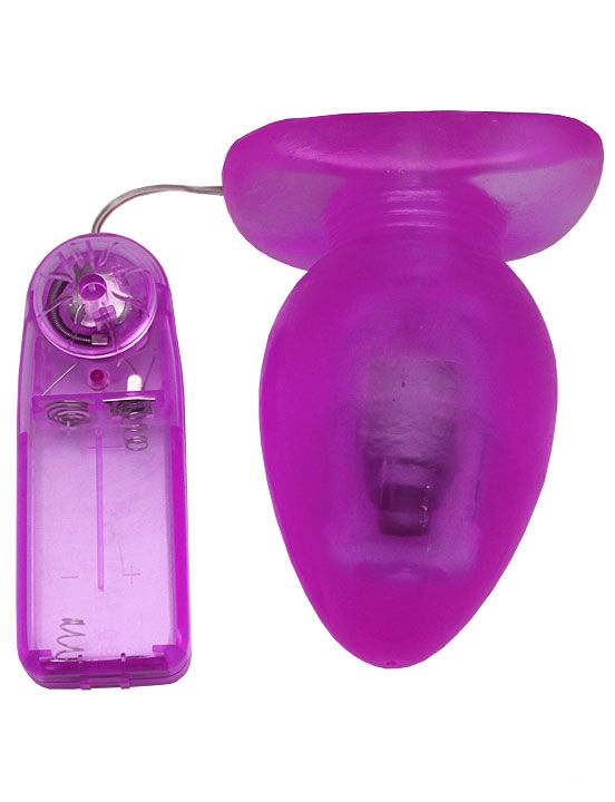 Фиолетовая анальная вибропробка с проводным пультом - 11 см. от Intimcat