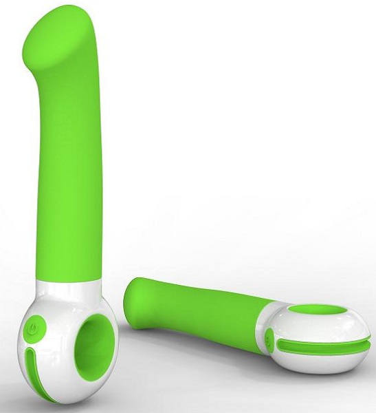Зелено-белый вибратор O-zone с изогнутой головкой - пластик, силикон