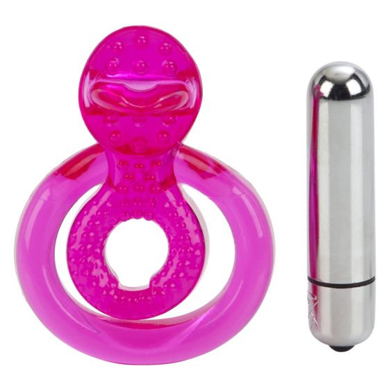 Ярко-розовое эрекционное кольцо с вибропулей Dual Clit Flicker - термопластичная резина (TPR)