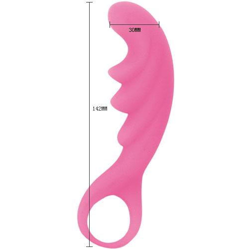 Розовый рельефный стимулятор с ручкой-кольцом - 14,2 см. - силикон