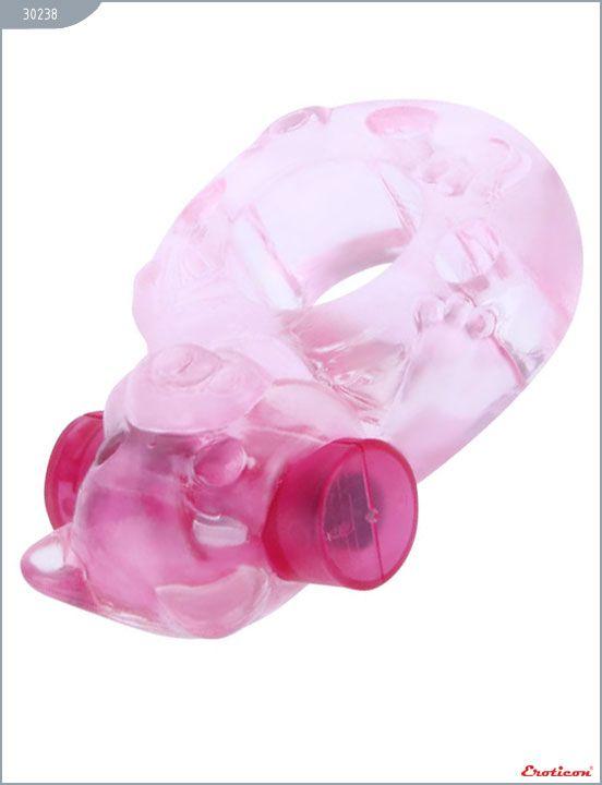 Розовое эрекционное кольцо «Медвежонок» с мини-вибратором - Термопластичная резина (TPR)