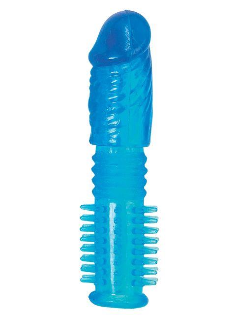 Синяя насадка-ёршик PENIS SLEEVE STRETCHABLE - 16,5 см. - Термопластичная резина (TPR)