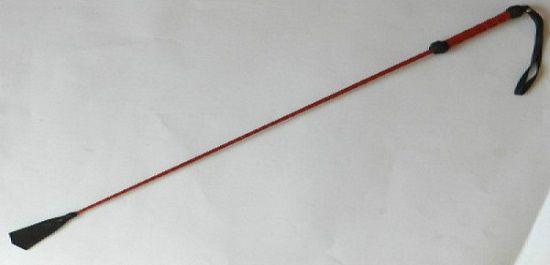 Длинный плетённый стек с наконечником-ладошкой и красной рукоятью - 85 см. - натуральная кожа