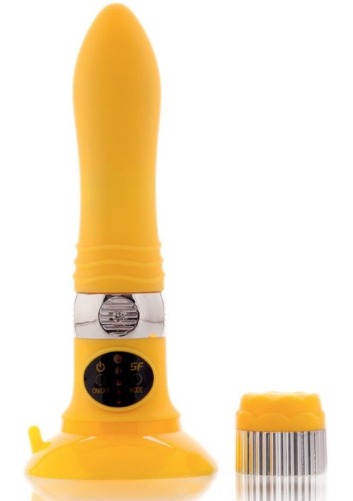 Желтый водонепроницаемый вибратор на присоске со сменной панелью управления - 19 см. - анодированный пластик (ABS)