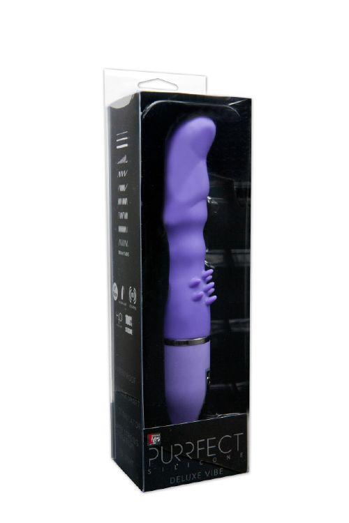 Фиолетовый вибратор PURRFECT SILICONE DELUXE VIBE с шипиками в основании - 15 см. - силикон