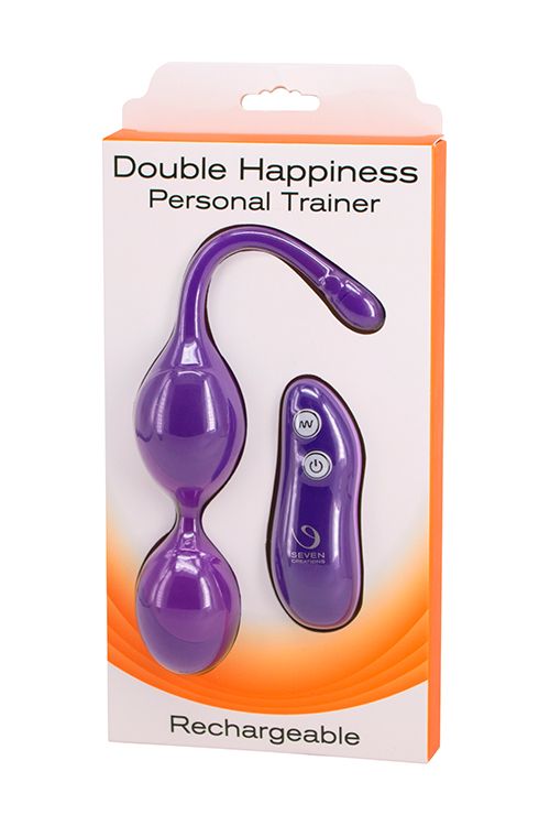 Фиолетовые шарики с вибрацией DOUBLE HAPPINESS PERSONAL TRAINER - силикон