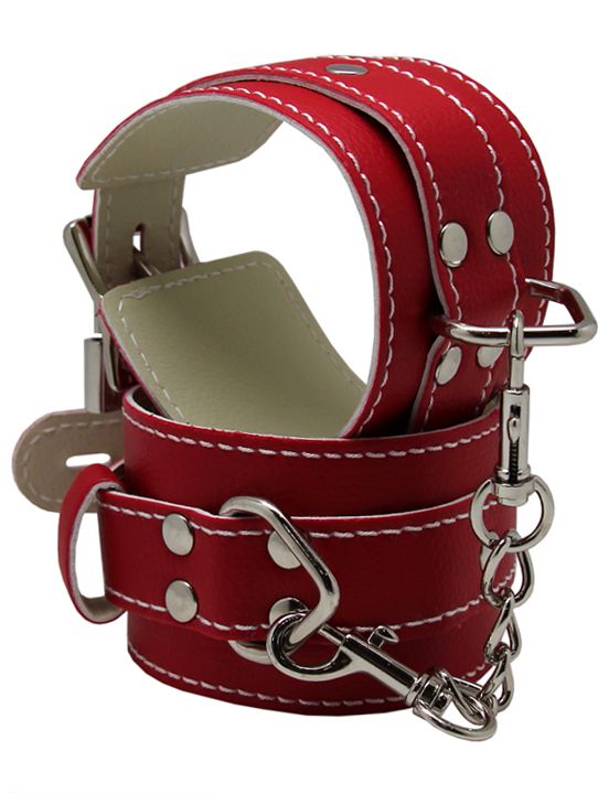 Красные регулируемые наручники с фиксацией на карабинах - фото 5