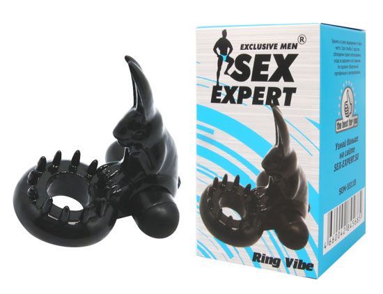 Эрекционное виброкольцо Sex Expert черного цвета - термопластичная резина (TPR)