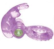 Фиолетовое эрекционное кольцо с вибратором и клиторальным стимулятором-зайчиком