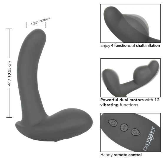 Серый стимулятор простаты Remote Control Inflatable Probe с вибрацией и функцией расширения - 11,5 см. California Exotic Novelties