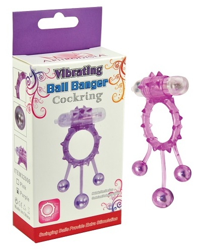 Фиолетовое эрекционное виброкольцо  Ball Banger Cock Ring с 3 утяжеляющими шариками