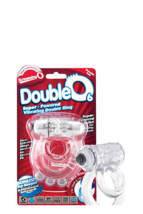 Прозрачное эрекционное кольцо с шишечками и подхватом мошонки DOUBLE O 6 CLEAR - силикон