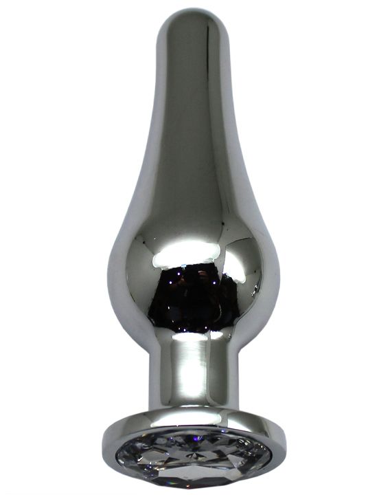 Серебристая анальная пробка с прозрачным кристаллом - 13 см. от Intimcat