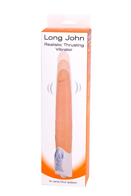 Телесный вибратор Long John Realistic Thrusting Vibrator с функцией толкания - 20 см. - термопластичный эластомер (TPE)