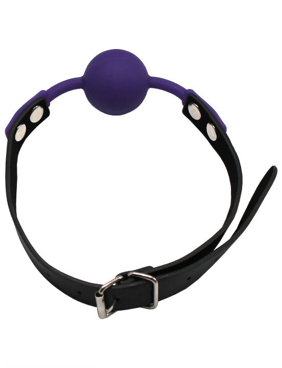 Фиолетовый силиконовый кляп-шарик на ремешках - силикон