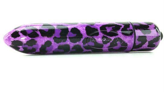 Фиолетовый вибратор с леопардовым принтом - 16 см. - анодированный пластик (ABS)
