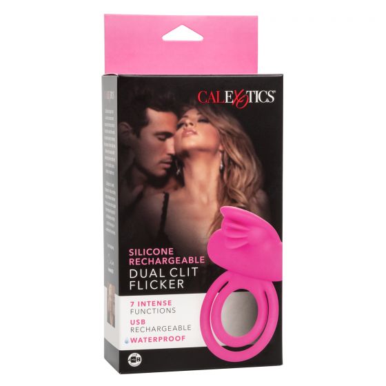 Ярко-розовое эрекционное кольцо Silicone Rechargeable Dual Clit Flicker - силикон