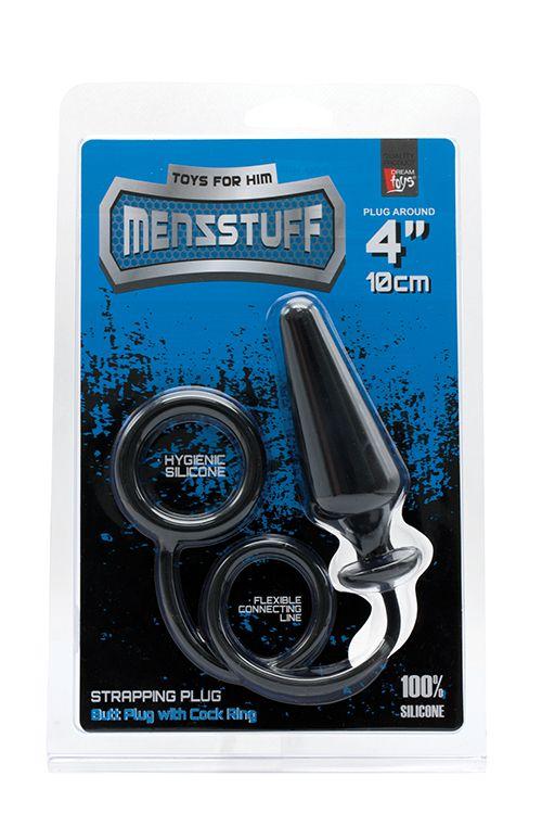 Чёрное эрекционное кольцо с анальной пробкой MENZSTUFF 4INCH SINGLE RING ANAL PLUG - силикон