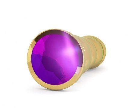 Золотистая фигурная анальная пробка R10 RICH Gold/Purple с фиолетовым кристаллом - 14,5 см. от Intimcat