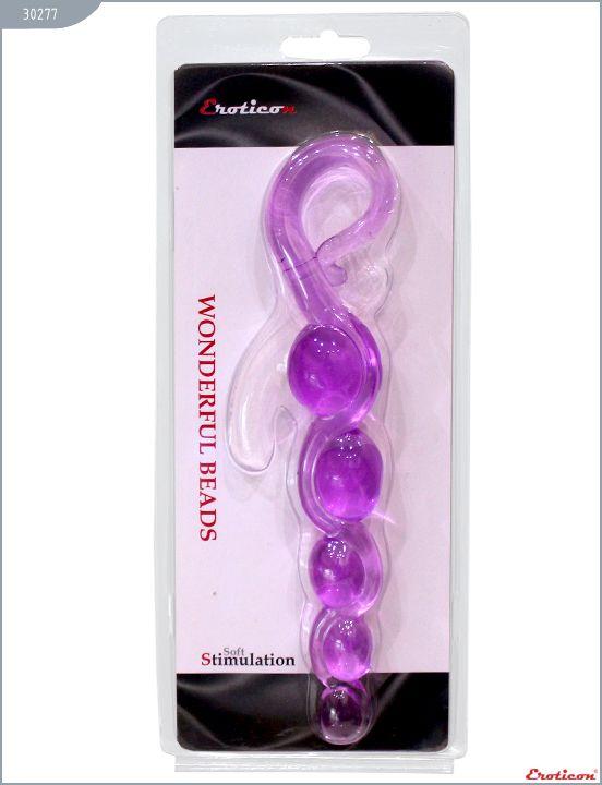 Фиолетовая анальная цепочка из геля - 22 см. Eroticon