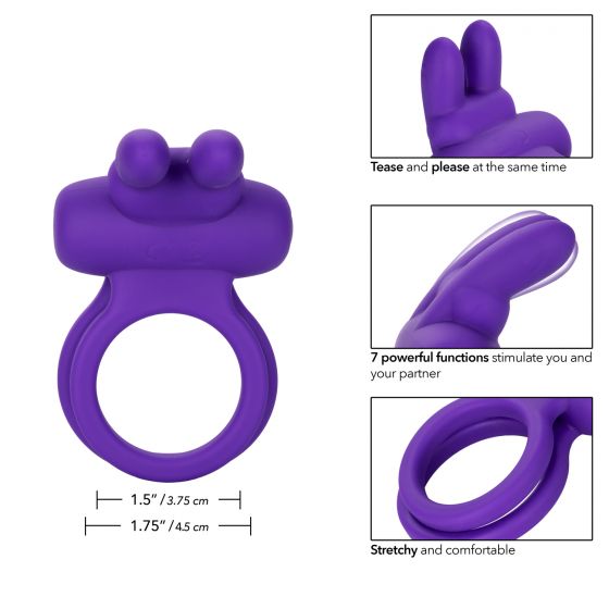 Фиолетовое двойное эрекционное кольцо Silicone Rechargeable Dual Rockin Rabbit от Intimcat