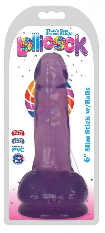 Фиолетовый гелевый фаллоимитатор Slim Stick with Balls - 15,2 см. - поливинилхлорид (ПВХ, PVC)