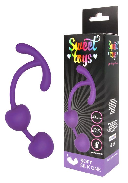 Фиолетовые силиконовые вагинальные шарики с ограничителем - силикон