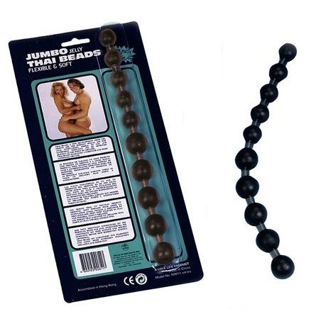 Чёрная анальная цепочка Jumbo Thai Beads - 28 см. - поливинилхлорид (ПВХ, PVC)