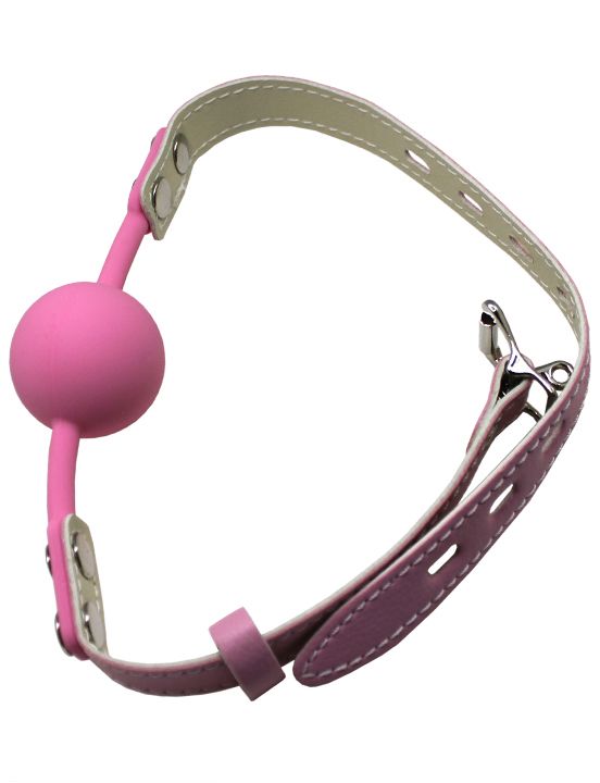 Розовый силиконовый кляп-шарик с фиксацией и замочком от Intimcat