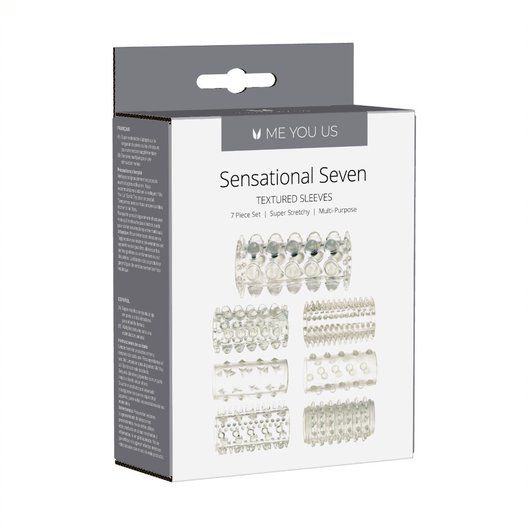 Набор из 7 прозрачных насадок Sensual Seven Textured Sleeves - термопластичный эластомер (TPE)