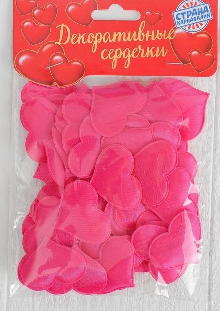 Набор ярко-розовых декоративных сердец - 50 шт. - текстиль
