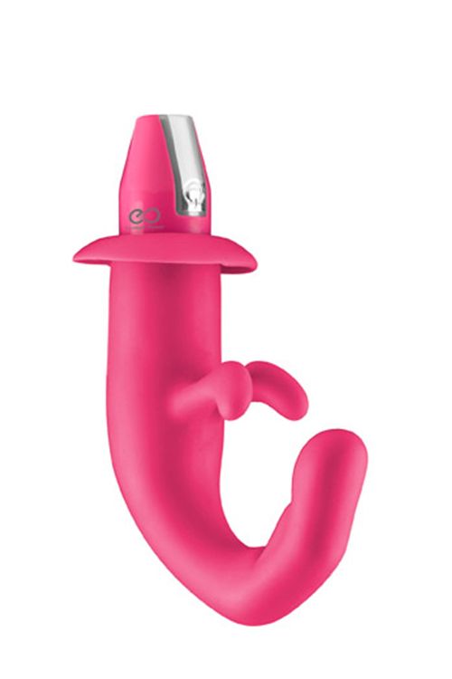 Розовый вибромассажер с клиторальным стимулятором FINGER C VIBRATOR