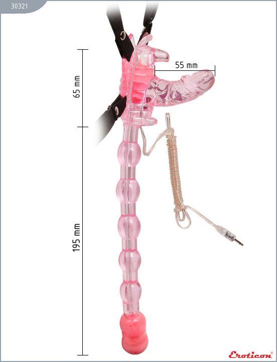 Розовый вибростимулятор «Бабочка» с анальным хвостом от Intimcat