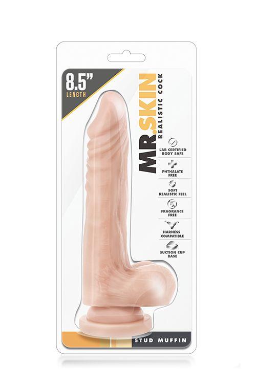Телесный фаллоимитатор на присоске Dr. Skin Realistic Cock Stud Muffin - 21,6 см. - поливинилхлорид (ПВХ, PVC)