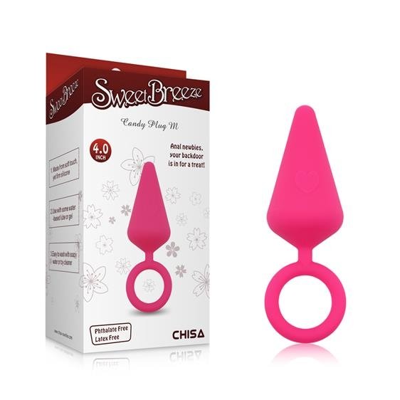Розовая анальная пробка с кольцом Candy Plug M - 10,1 см. - силикон