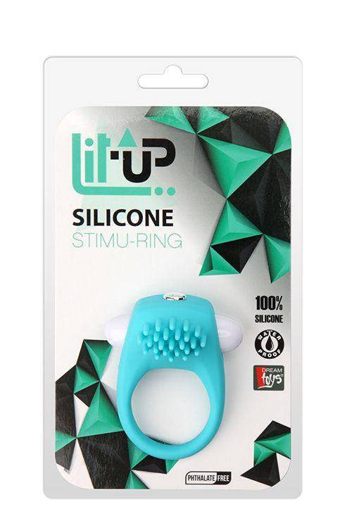 Голубое эрекционное кольцо с щеточкой LIT-UP SILICONE STIMU RING 5 - силикон