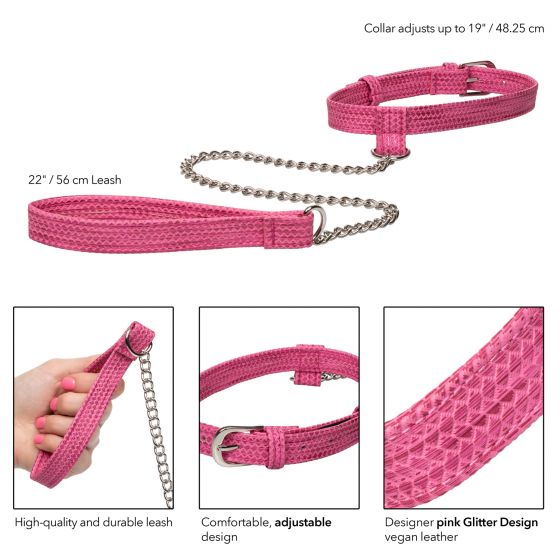 Розовый ошейник с поводком Tickle Me Pink Collar With Leash от Intimcat