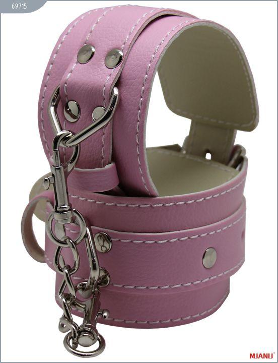 Розовые кожаные наручники с фиксацией от Intimcat