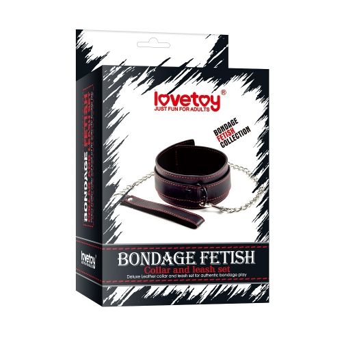 Черный ошейник с цепочкой-поводком Bondage Fetish Pleasure Collar - искусственная кожа