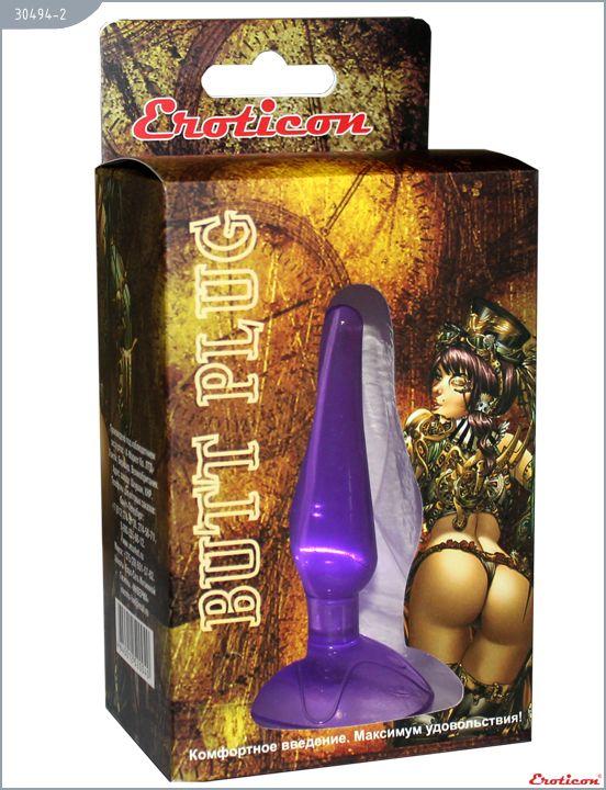 Фиолетовая анальная пробка Butt Plug на присоске - 11 см. Eroticon