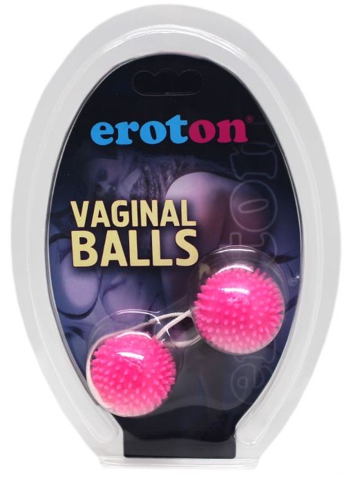 Розовые вагинальные шарики с шипами на шнурке - анодированный пластик, силикон