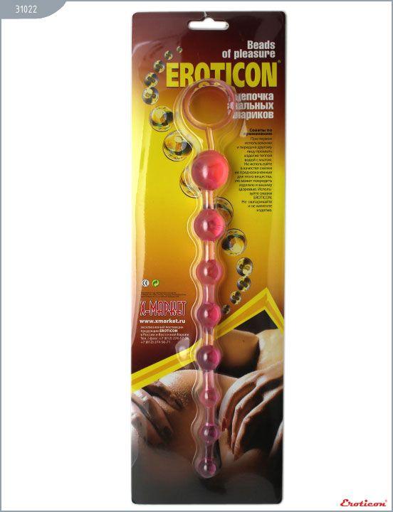 Розовая анальная цепочка с ручкой - 29,5 см. Eroticon