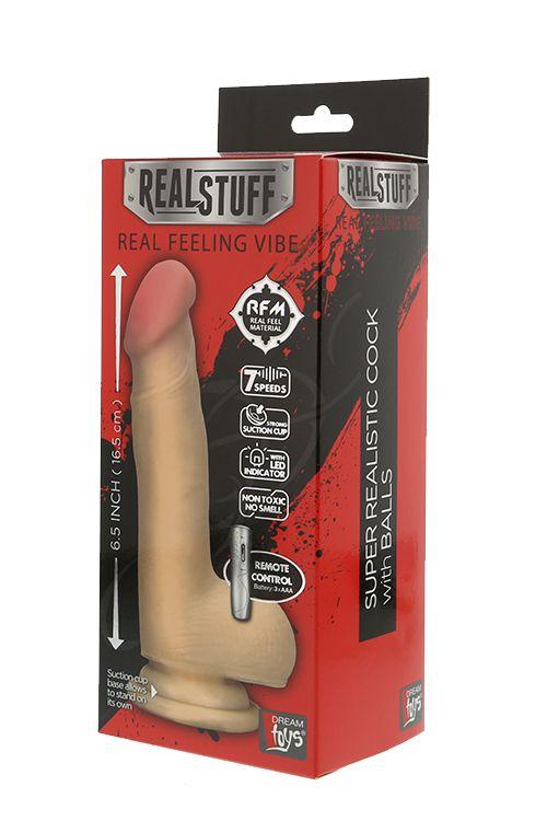 Реалистичный вибромассажёр на присоске REALSTUFF 6.5INCH VIBRATOR - 16,5 см. - Термопластичная резина (TPR)