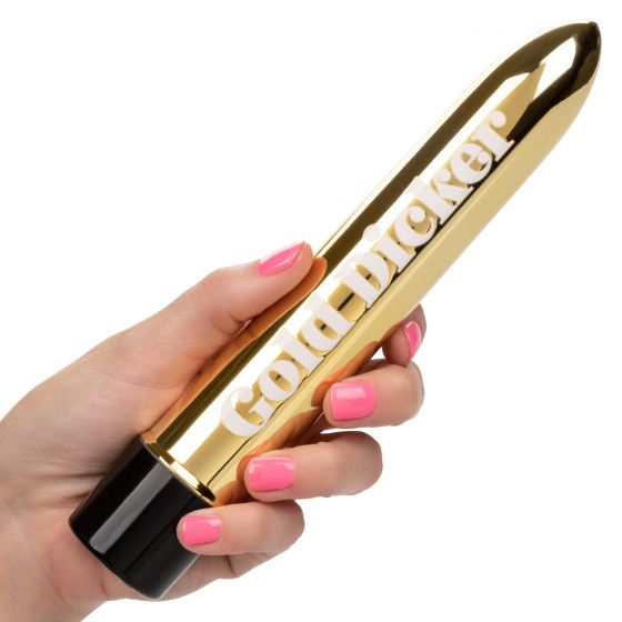 Золотистый классический вибратор Naughty Bits Gold Dicker Personal Vibrator - 19 см. от Intimcat