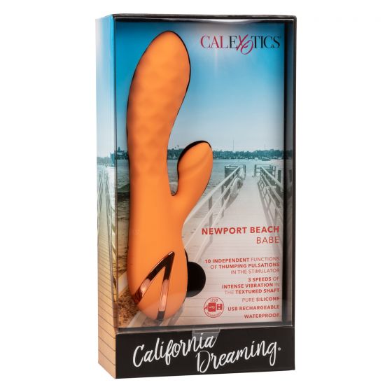 Оранжевый вибромассажер-кролик port Beach Babe с пульсирующим воздействием - 21,5 см. - силикон