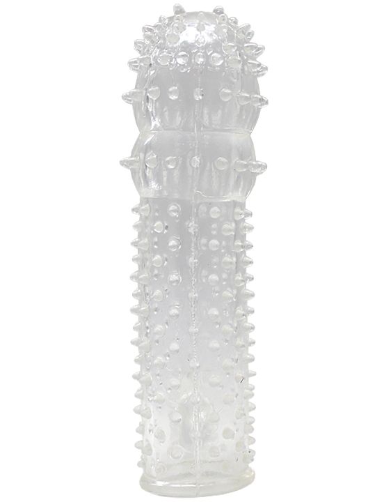 Прозрачная пупырчатая насадка на фаллос с язычком - 12,5 см. от Intimcat