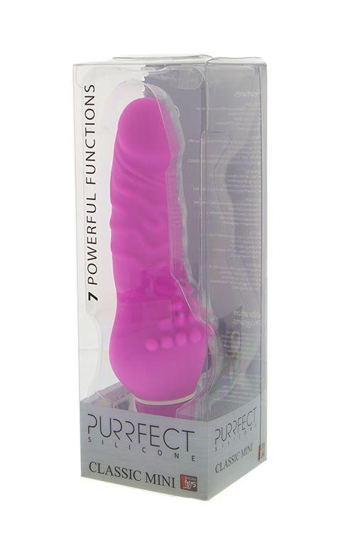 Розовый вибратор с широким основанием PURRFECT SILICONE CLASSIC MINI - 13 см. - силикон