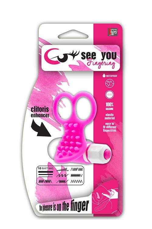 Розовый вибростимулятор с петлями для пальцев SEE YOU FINGERING PINK от Intimcat