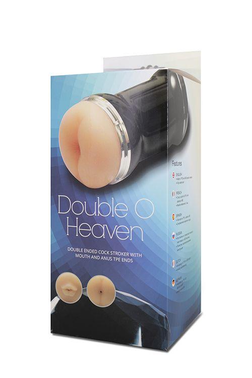 Двусторонний мастурбатор DOUBLE O HEAVEN DOUBLE ENDED COCKSTROKER - ротик и анус - термопластичный эластомер (TPE)